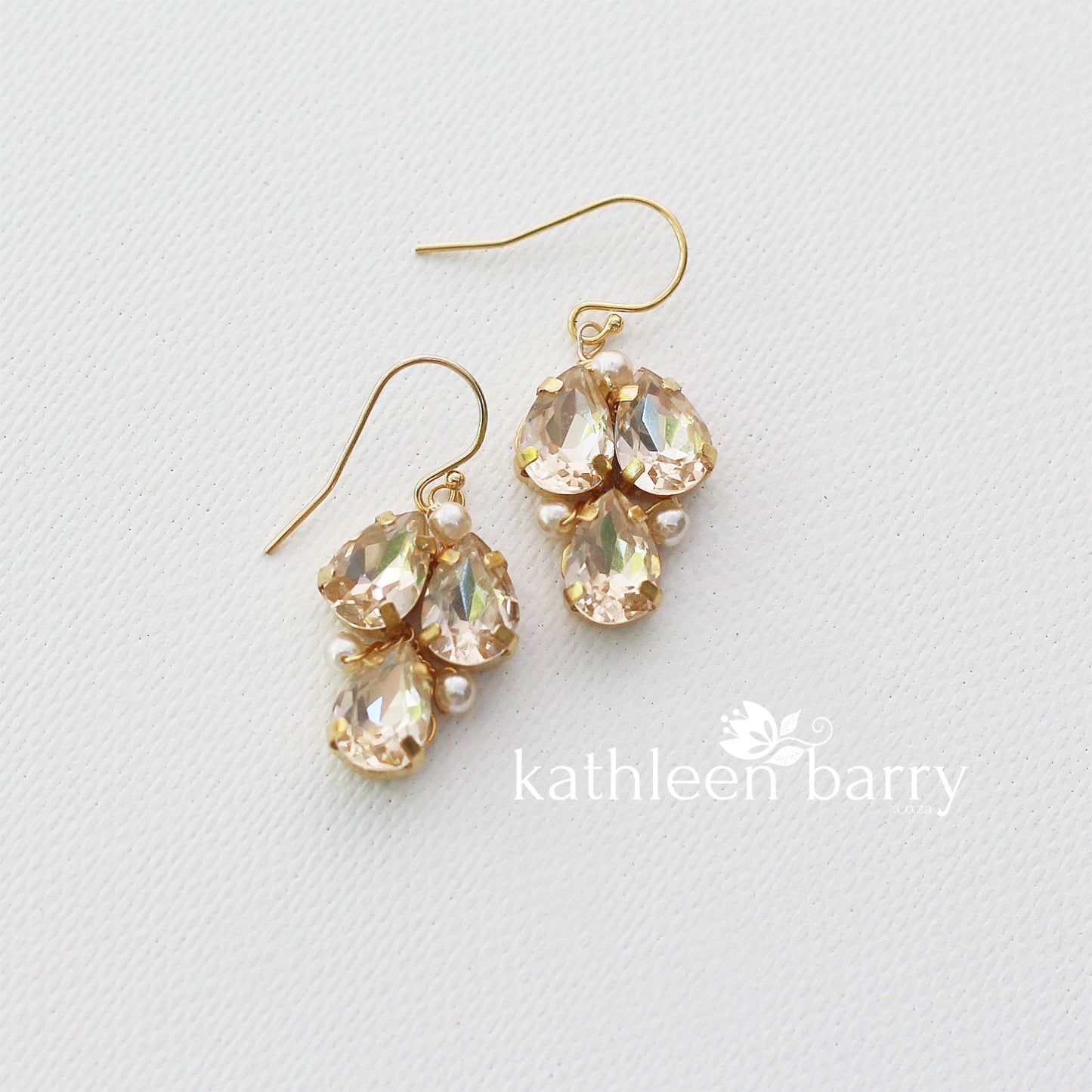 Jessica Rhinestone Pearl Earrings - Champagne Rose gold, gold or silver - Rhinestone colors available