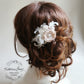 Rose bridal hairpiece floral - veil comb wedding hair accessory - ivory oyster pebble taupe