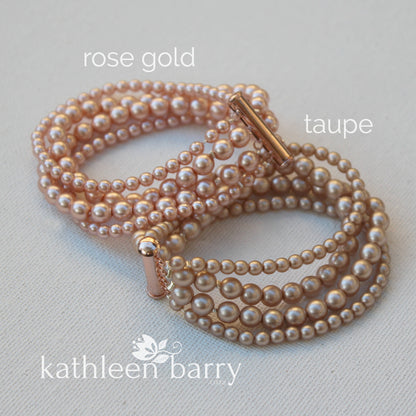 Colleen 4 strand pearl cuff bracelet - Sold individually - Rose gold, gold or silver