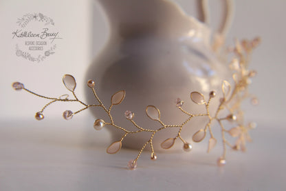 Helen Hair Vine, blush pink gold, bridal hairpiece, rose gold tones, wedding bridal hair accessory, hair vine