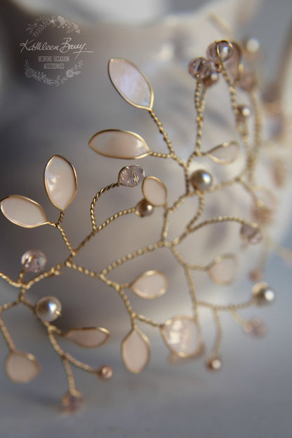 Helen Hair Vine, blush pink gold, bridal hairpiece, rose gold tones, wedding bridal hair accessory, hair vine