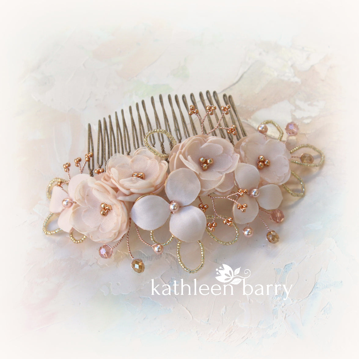 rose gold blush pink veil comb flower hairpiece online