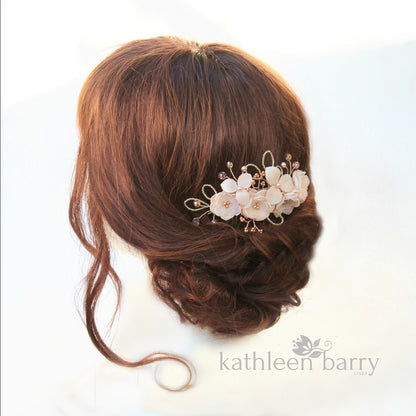 rose gold blush pink veil comb flower hairpiece online