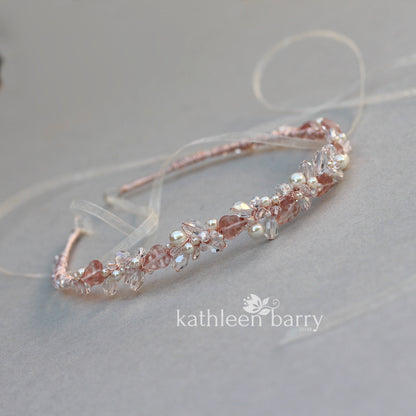 Veronique leaf detail crystal & pearl head band or tiara available in Silver, gold or rose gold finish