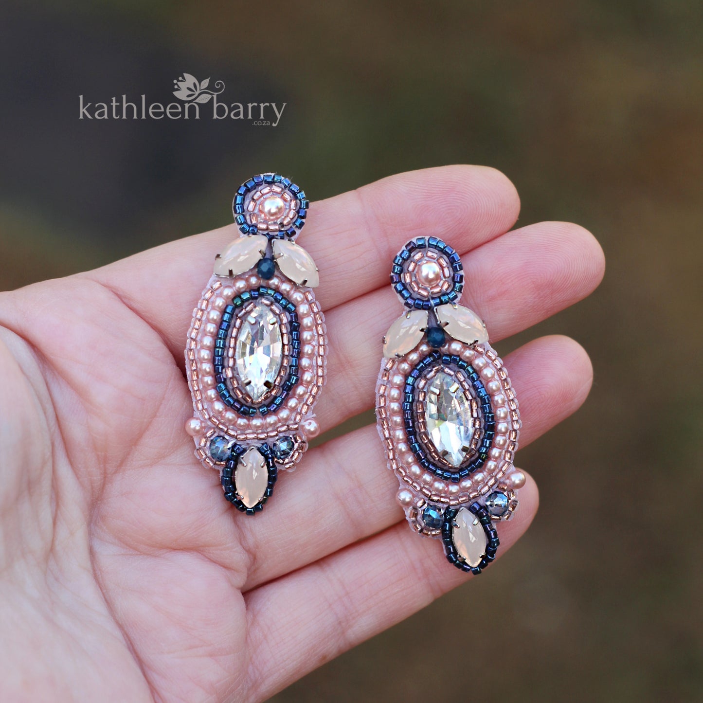 blush pink rose gold navy blue wedding jewellery earring set