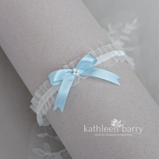 Bridal ruffled organze and velvet tossing garter - assorted satin bow colors available