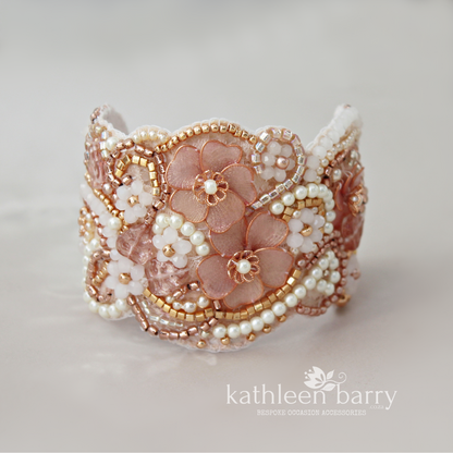 Saleo floral lace cuff bracelet - pearl crystal embellished, custom colors available