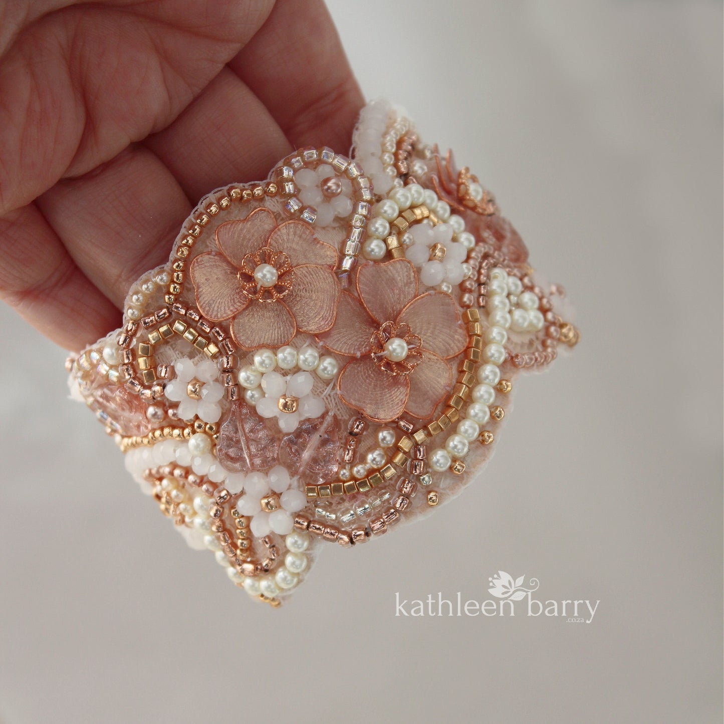Saleo floral lace cuff bracelet - pearl crystal embellished, custom colors available