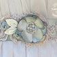 Tiffany dress sash belt wedding - floral with lace - bridal belt ivory sage green sea foam shades - sea glass - colors to order