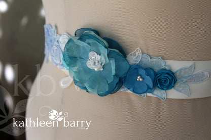 Mandy Wedding dress sash belt shades of blue (color options available)