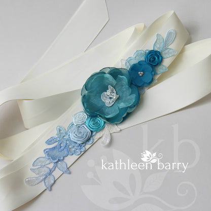 Mandy Wedding dress sash belt shades of blue (color options available)