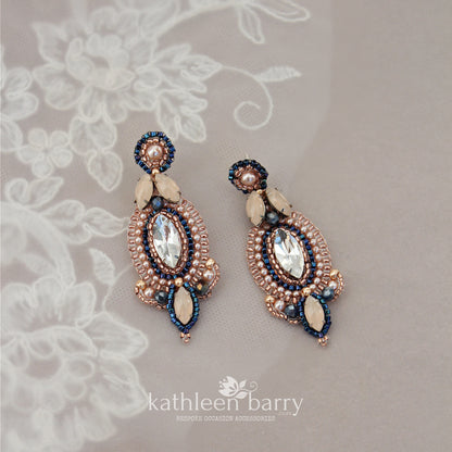 Shelby earrings - Rhinestone silver and beaded embroidery - color options available