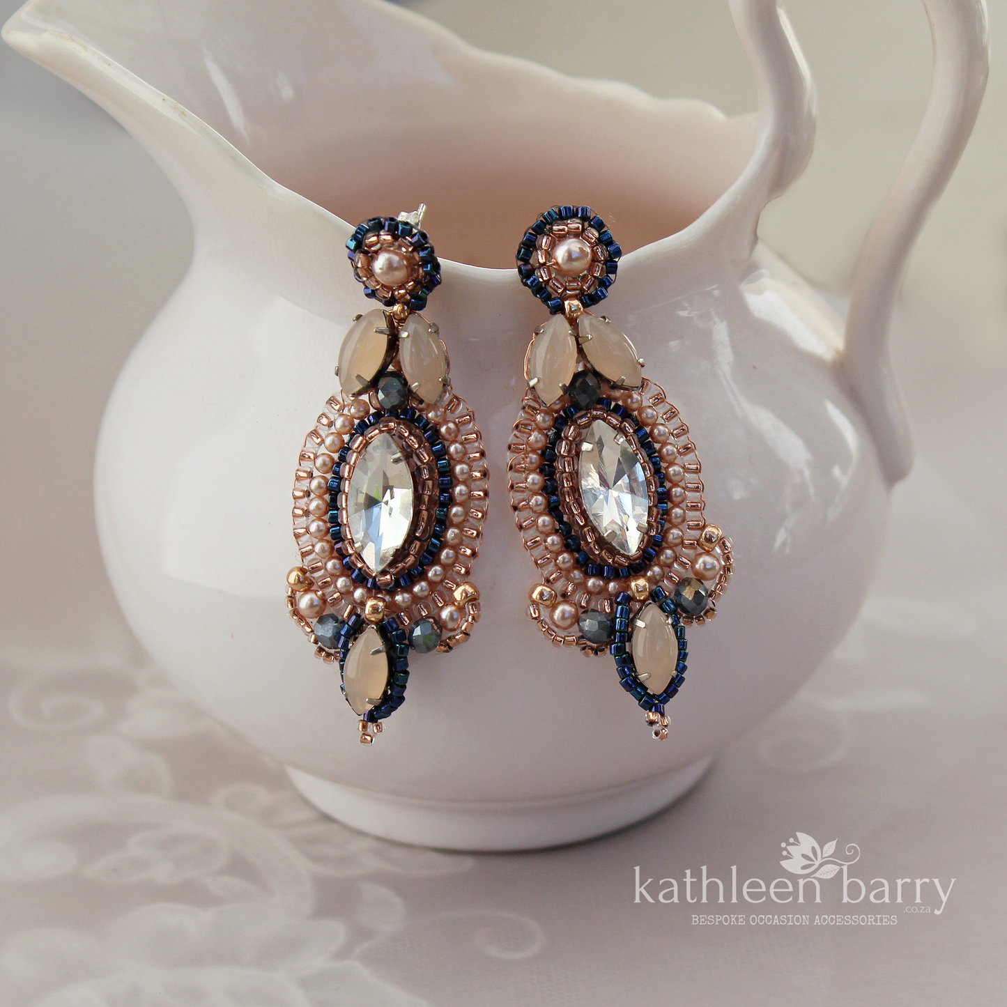 Shelby earrings - Rhinestone silver and beaded embroidery - color options available