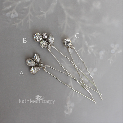 Kirstin dainty Rhinestone hair pins - sold individually (three style options) PRICES VARY