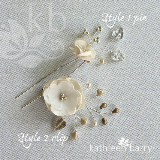 Stacey floral hair pins, assorted colors available - Two styles (sold individually)