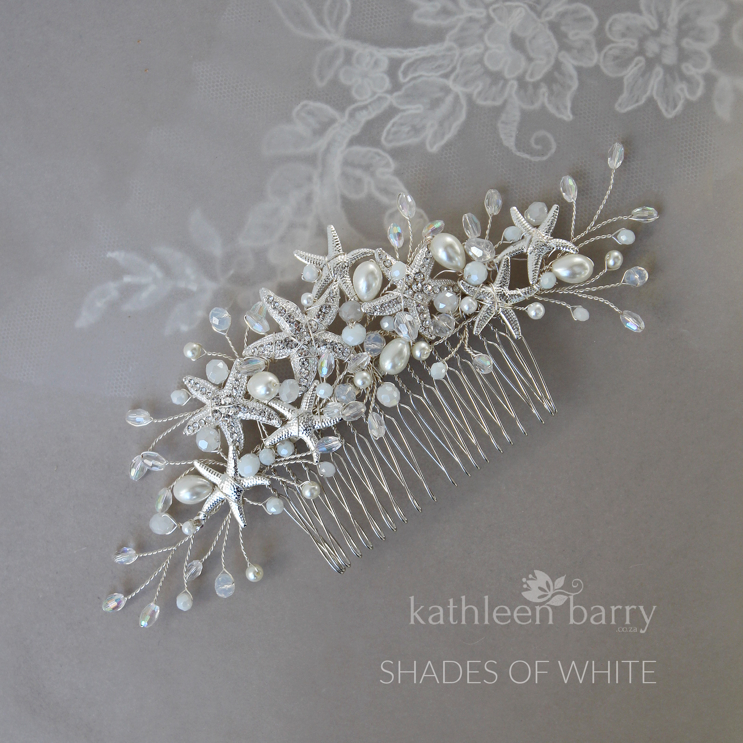 Starfish Crystal, Pearl & Rhinestone Comb - Color and finish options available