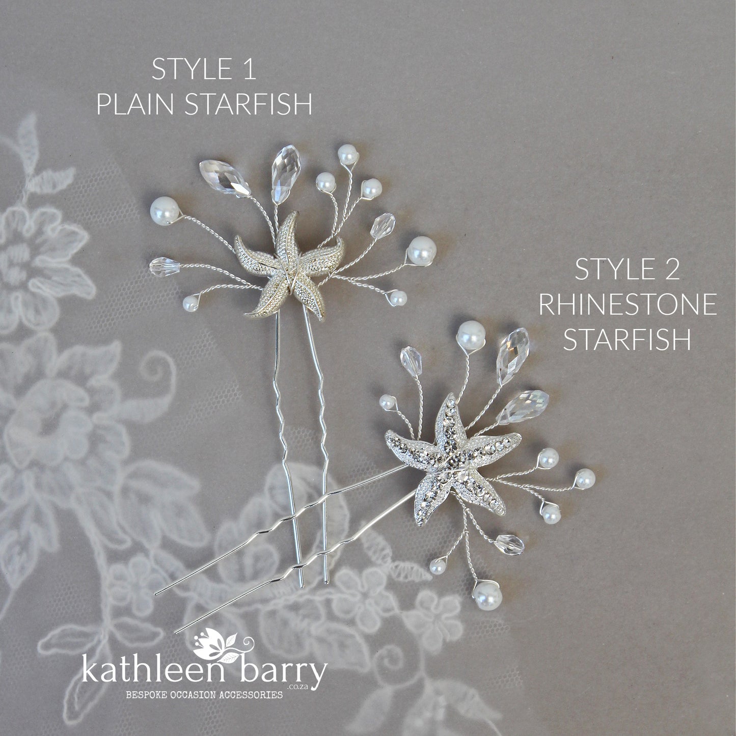 Starfish hair pin rhinestone, crystal and pearl - sea star beach wedding - Sold Individually