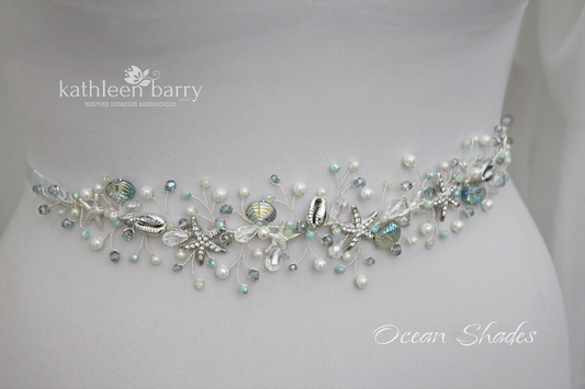 Ariel Starfish & shell wedding dress sash belt - color options available