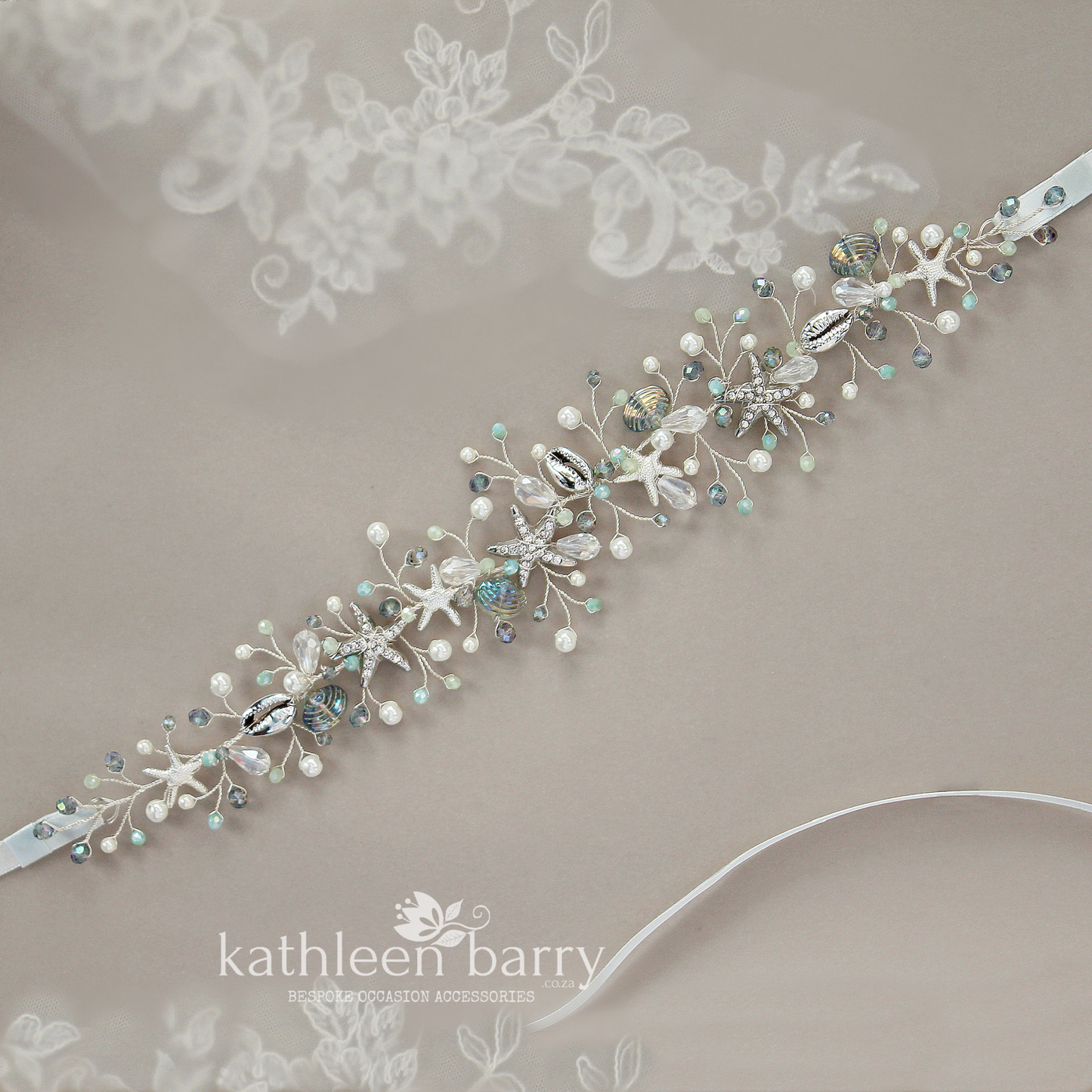 Ariel Starfish & shell wedding dress sash belt - color options available