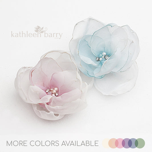 Flower clip - Hand painted Ombré fabric flower with pearl & rhinestone detail - colors to order