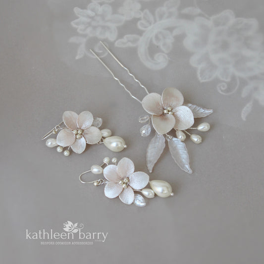 Tegan floral hair pin pearl and silver detailing - Color options available  - new style DP pin