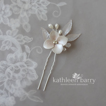 Tegan floral hair pin pearl and silver detailing - Color options available  - new style DP pin