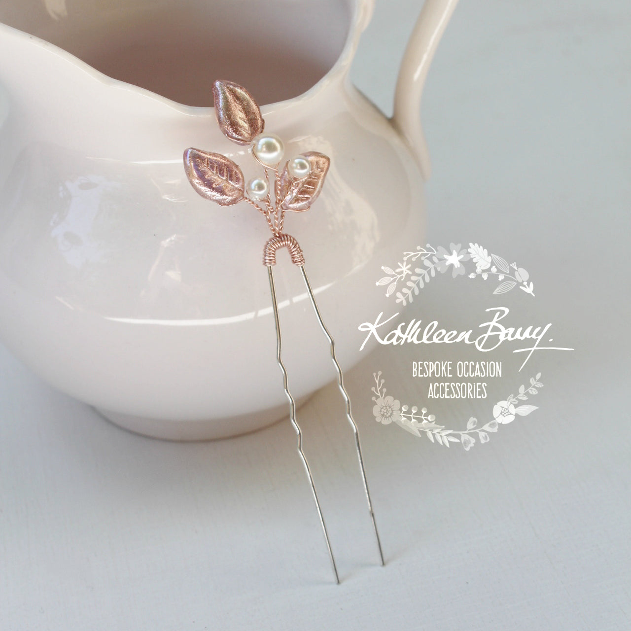 Emily leaf hair pin rose gold - also available in gold and silver - pearl colors to order