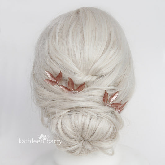 Three leaf hair pin - Rose gold, gold or silver three leaf hair pins (sold individually)