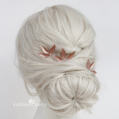 Three leaf hair pin - Rose gold, gold or silver three leaf hair pins (sold individually)