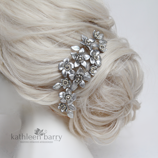 Vintage silver flower hairpiece - assorted custom colors available Bridal hair accessories