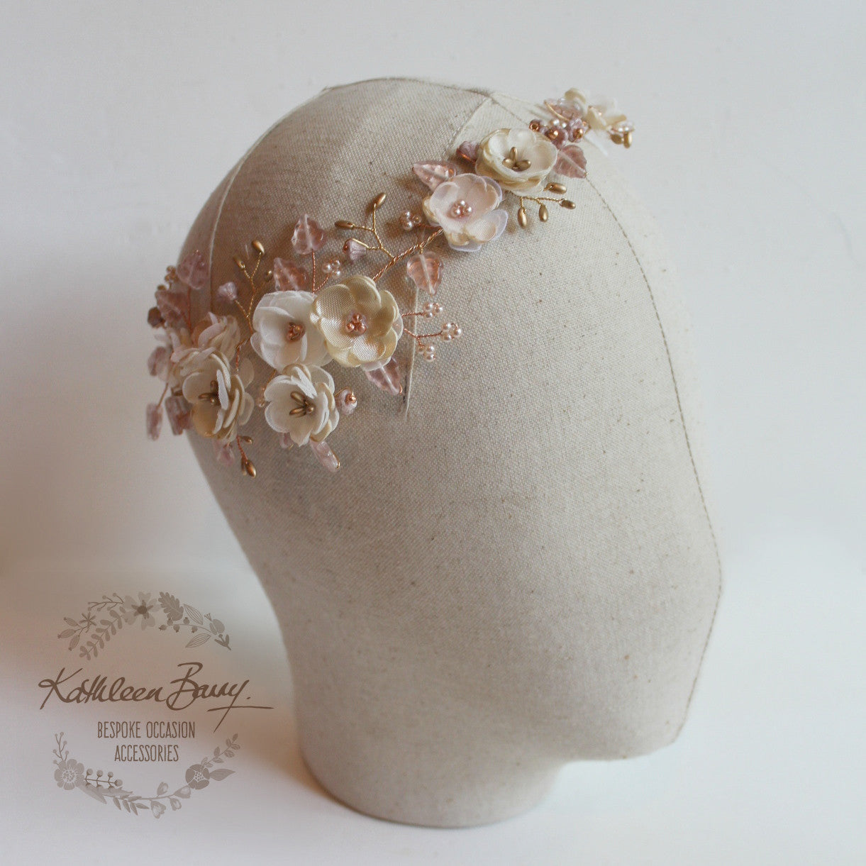 Wendy Rose gold, champagne, blush pink flower wedding headband wreath