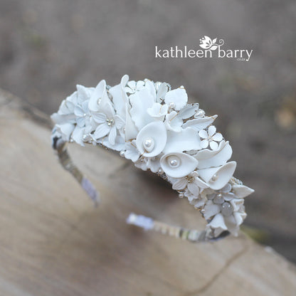 Zozi white botanical crown tiara style floral white - Custom colors availabel