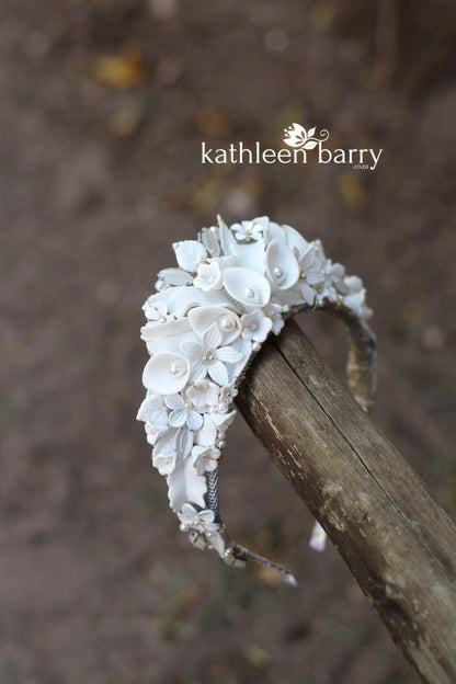 Zozi white botanical crown tiara style floral white - Custom colors availabel
