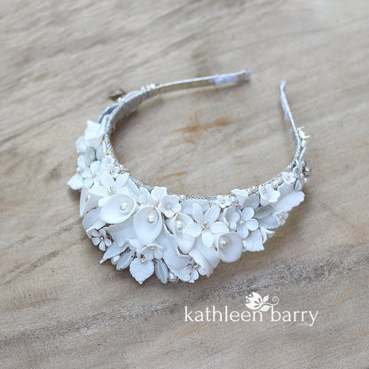 Zozi white botanical crown tiara style floral white - Custom colors availabel
