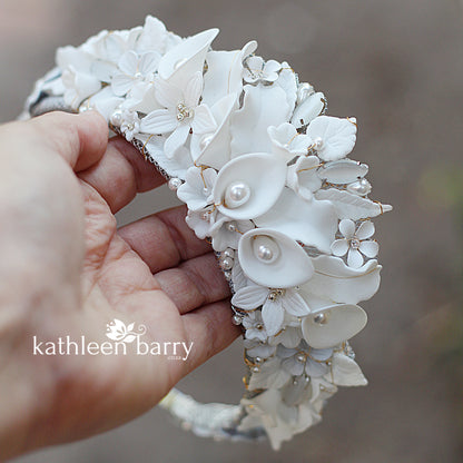 Zozi white botanical crown tiara style floral white - Custom colors availabel