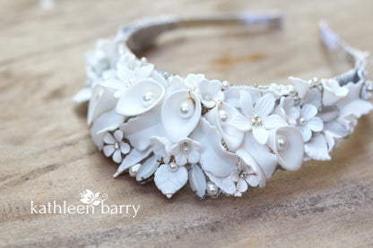 Zozi white botanical crown tiara style floral white - Custom colors availabel