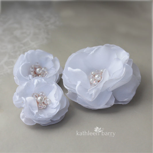 Taffeta Hair flower white, ivory or nude/blush - silver, gold or rose gold with dual purpose, hair clip/ brooch