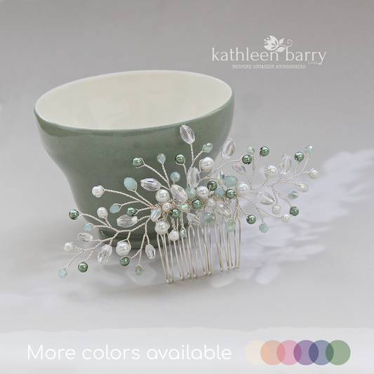 Willow Hairpiece comb - Crystal & Pearl colors to order - Silver, Gold or Rose gold options sage green etc