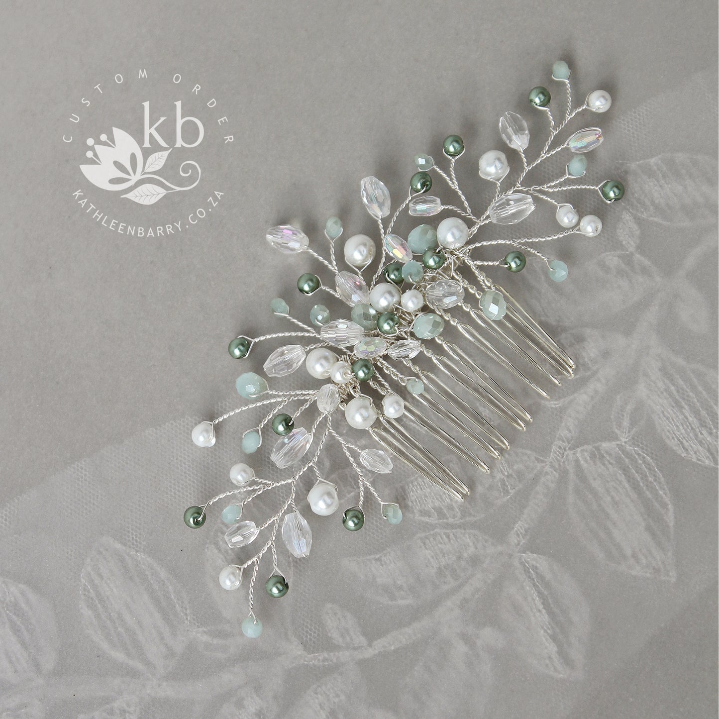 Willow Hairpiece comb - Crystal & Pearl colors to order - Silver, Gold or Rose gold options sage green etc