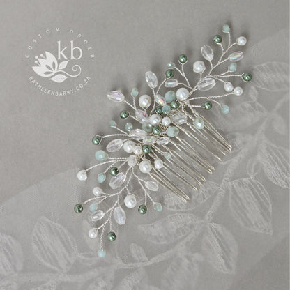 Willow Hairpiece comb - Crystal & Pearl custom colors to order - Silver, Gold or Rose gold options sage green etc